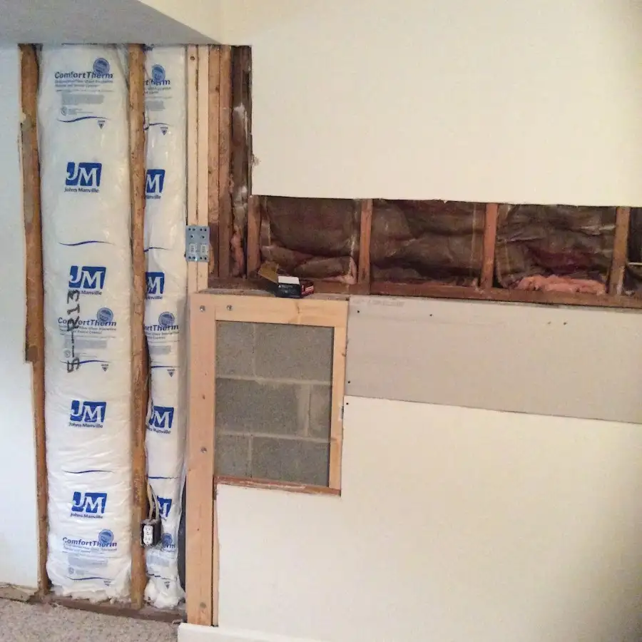 Wall insulation replacement during Basement Flood Cleanup in Mills River